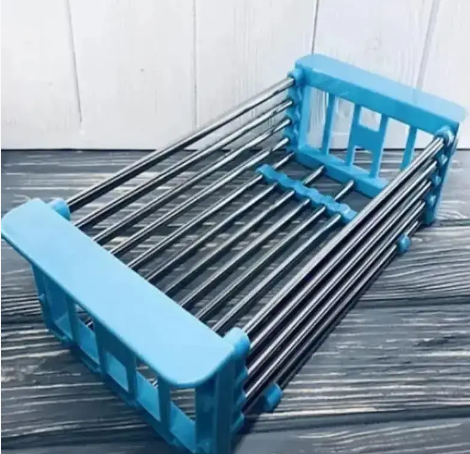 Складна багатофункціональна кухонна полиця Kitchen Drain Shelf Rack, сушарка для посуду та овочів на раковину 0073 фото