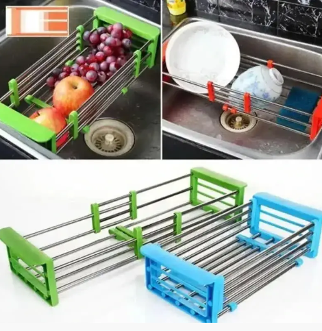 Складна багатофункціональна кухонна полиця Kitchen Drain Shelf Rack, сушарка для посуду та овочів на раковину 0073 фото