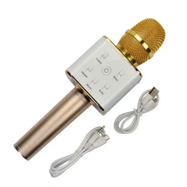 Портативний бездротовий караоке Мікрофон Q-7 Wireless GOLD із вбудованою колонкою, Золотистий 0187 фото