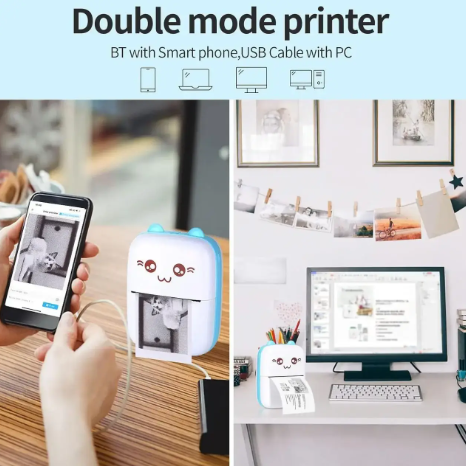 Портативный детский термопринтер Mini Printer Blue для смартфона с Bluetooth 0498 фото