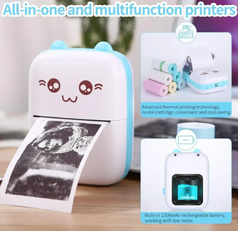 Портативный детский термопринтер Mini Printer Blue для смартфона с Bluetooth 0498 фото