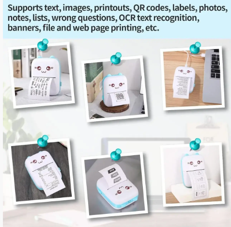 Портативный детский термопринтер Mini Printer Blue для смартфона с Bluetooth 0498 фото