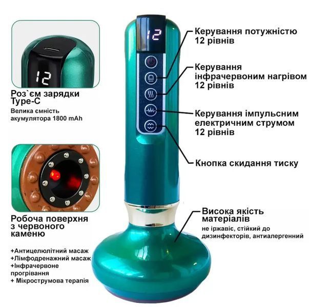 Ергономічний масажер Cupping Massager GREEN для глибокого розслаблення та догляду за тілом 0796 фото