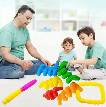 Пластикові еластичні трубки Fidget Pop Tube 12 шт, сенсорна антистрес іграшка для дітей 0568 фото