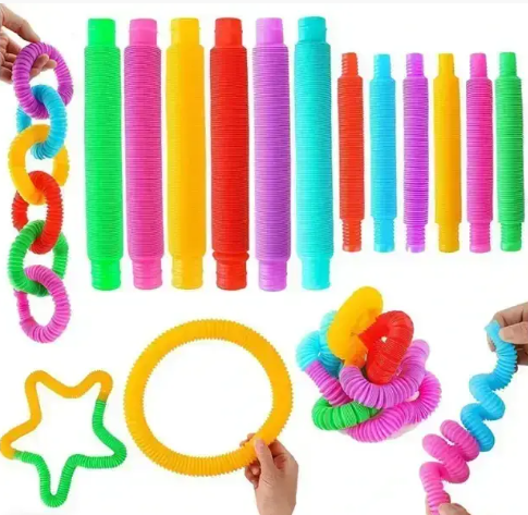 Пластиковые эластичные трубки Fidget Pop Tube 12 шт, сенсорная антистресс игрушка для детей 0568 фото