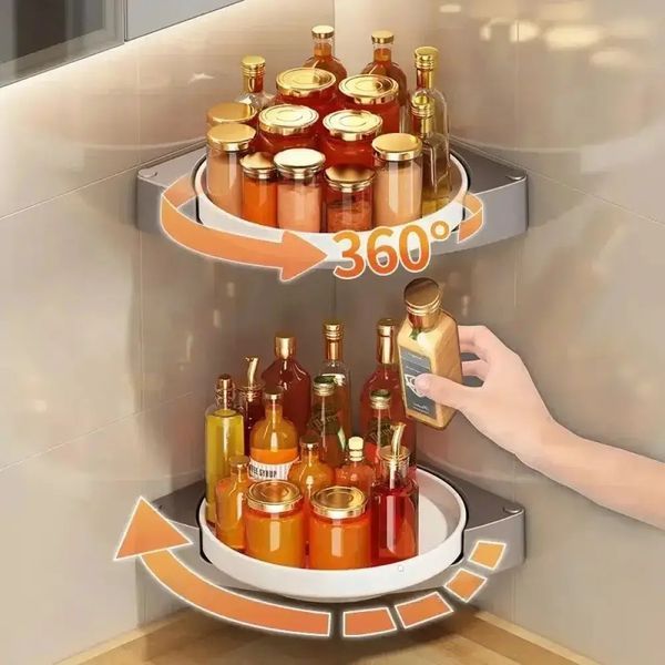 Багатофункціональна поворотна полиця Multi Functional Rotational Tray для зручного зберігання та організації 0798 фото