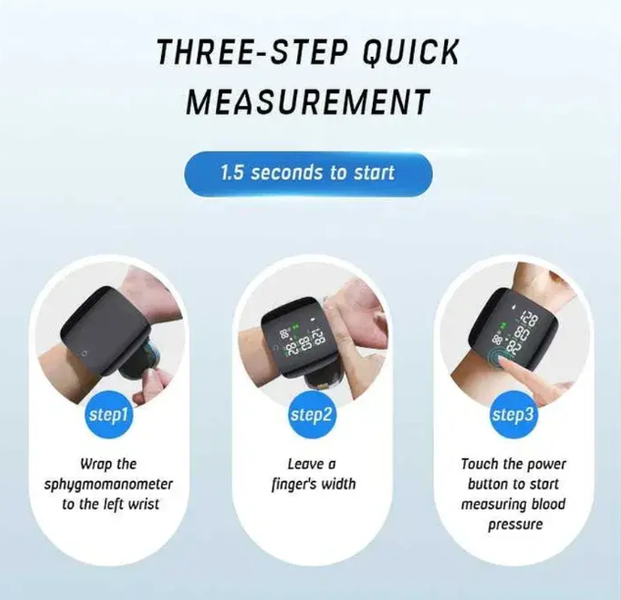 Автоматический тонометр на запястье Blood Pressure Monitor с памятью на 99 замеров 0758 фото